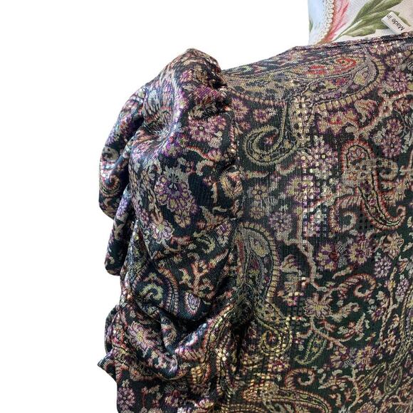 NWT BA&SH Gala Mini Dress Puffed Sleeve Surplice Neckline  Metallic Shimmer  LG - Picture 8 of 13